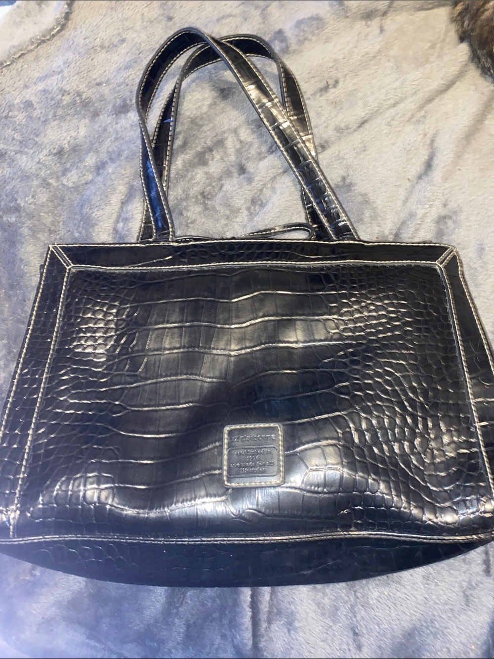 Liz Claiborne Black Croc-Embossed Shoulder Bag
